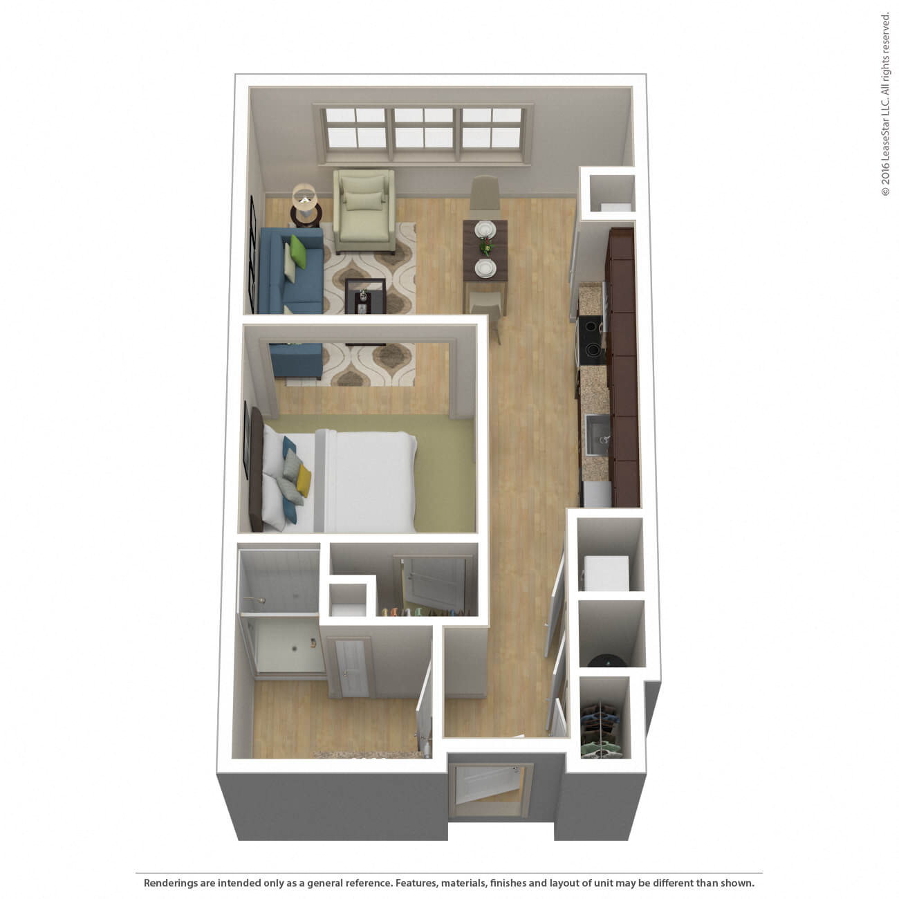 Floor plan for studio, 1 bath, 578 sqft